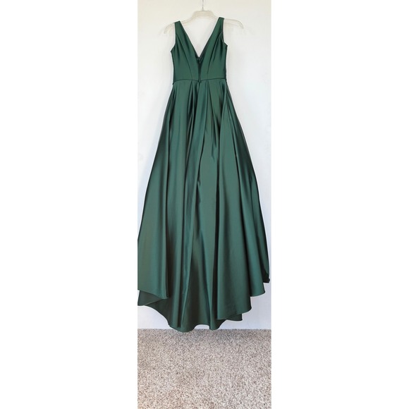 Betsy & Adam Emerald Green Satin High Low Formal Gown Prom Dress Pockets Size 4 - Picture 9 of 15